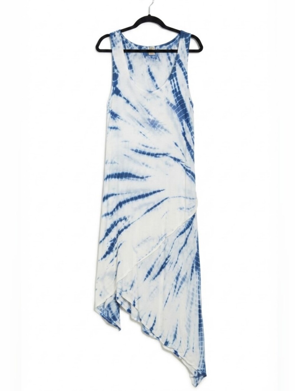 MindSet by XCVI Blue White Tie Dye Asymmetric Tank Dress Large Lagenlook Boho